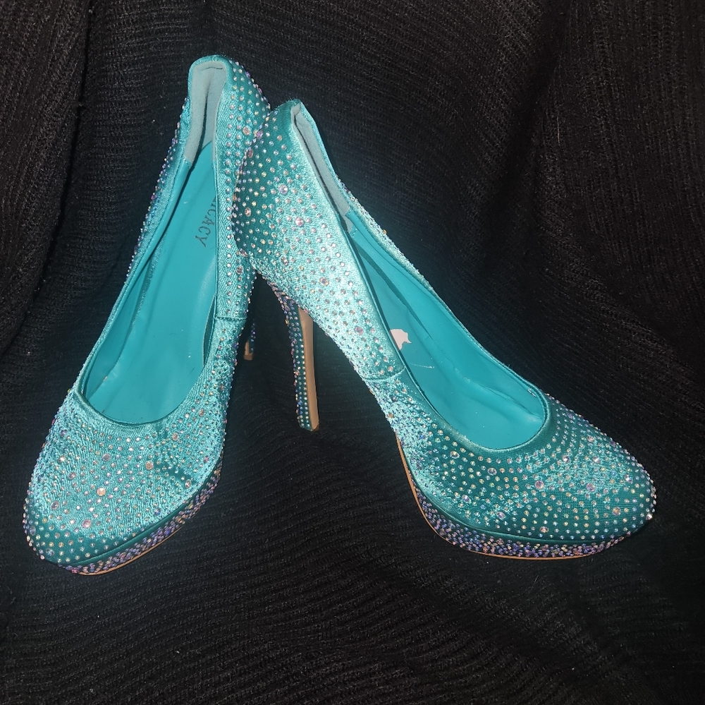 Delicacy teal sparkle high heel size 8